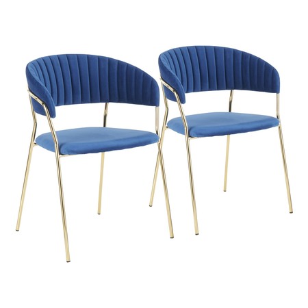 LUMISOURCE Tania Chair in Gold Metal with Blue Velvet, PK 2 CH-TANIA AUVBU2